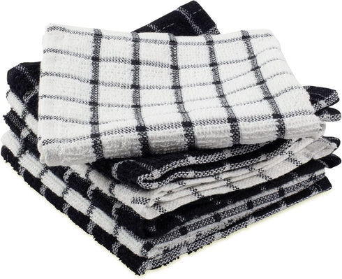 DII Basic Terry Collection Windowpane Dishcloth Set, Black, 12x12, 6 Piece