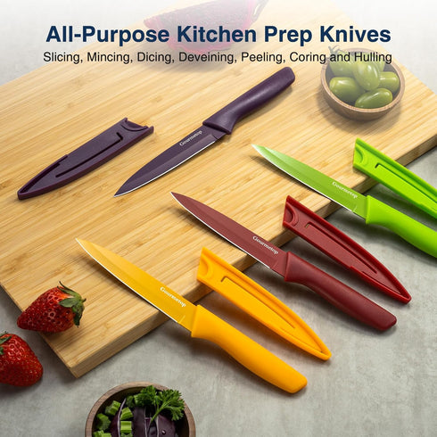 Paring Knife Set of 4 with Cover, 4.5" Premium Stainless Steel Paring Knives, Small Kitchen Knife Set for Fruit and