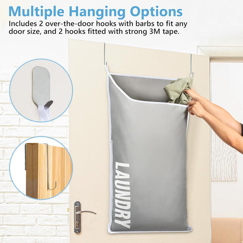 Hanging Laundry Hamper Bag – Space Saving over the Door Storage Bags – Behind the Door Hampers for Dirty Clothes – Wall Mounted Basket for Bathroom – Washable Organizer for Small Room Spaces, XL by DONAQ