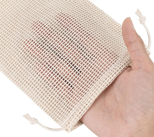 PALTERWEAR 100% Natural Cotton Double Drawstring Mesh Bag - For Herbs, Nuts, Spices, Set of 5