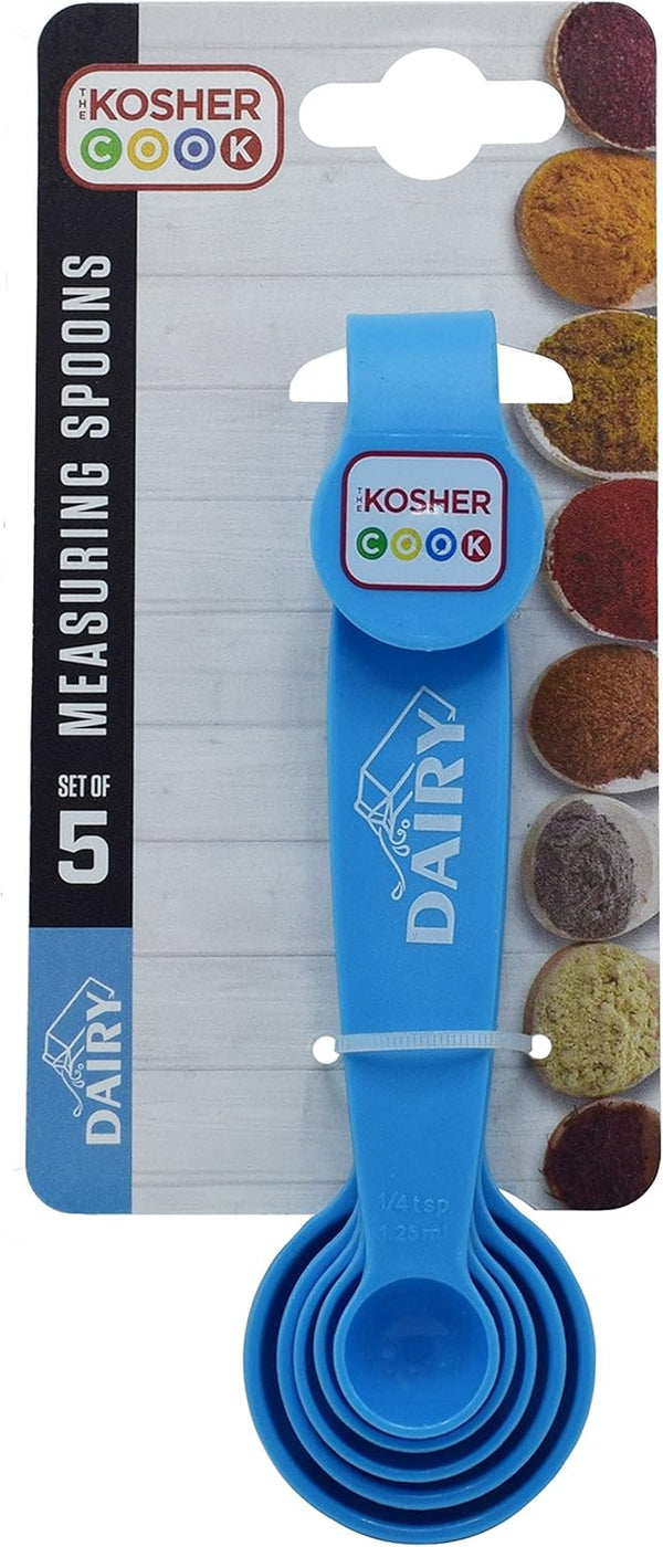 The Kosher Cook Dairy Blue Measuring Spoons - 5 Piece Set - Color Coded Kitchen Tools - Stackable Nesting Design