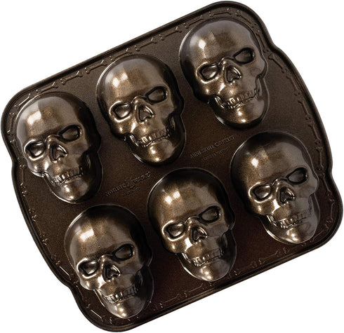 Nordic Ware Halloween Bakeware - Haunted Skull Cakelet Pan in Bronze