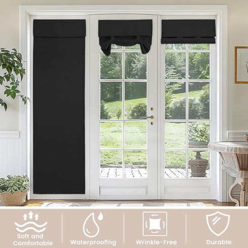 Small Door Curtain Privacy Thermal Insulated Blackout Curtain, 1 Panel for Small Window/Front Door, W26 x L20, Black