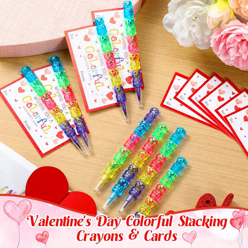 Noveread 24 24 5 24 Valentines Cards and Stacking Crayons Pcs Colors Panda Buildable Crayons Pcs Valentines Greeting