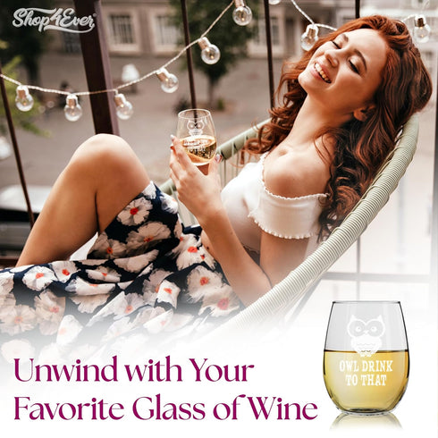 shop4ever Owl Drink To That Laser Engraved Stemless Wine Glass, Owl Lover Glass
