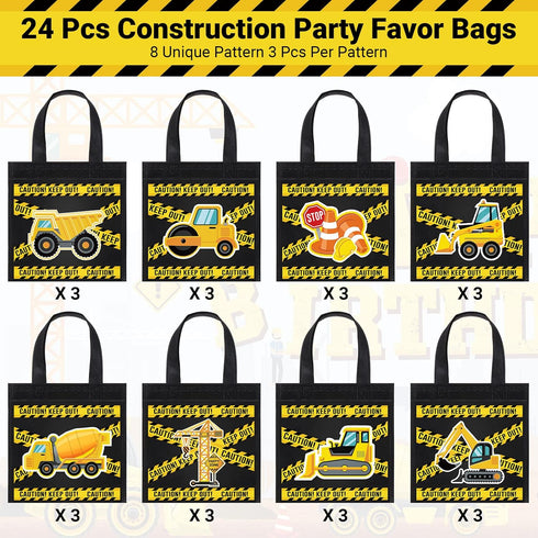 Photect 24 Pieces Construction Party Favors Bags, Non Woven Tote Bags for Birthday Party Supplies, Truck Treat Bags