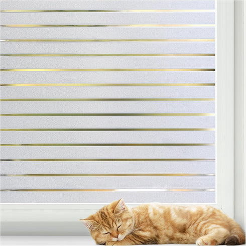 rabbitgoo Window Privacy Film - Frosted Glass Cling for Non-Adhesive Static Cling, Anti-UV Reeded Blinds Sticker, 23.6"