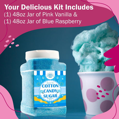 Under the Sun Products Package 2ct-(Pink Raspberry)-3lb (2ct-3lb Cotton Candy Floss Sugar of Vanilla and Blue Each
