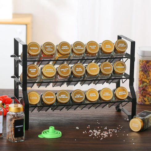 24Pcs Lids-4 oz Set (24) Glass Spice Jars with Label, Spice Jars with Shaker Gold Spice Seasoning Jars Bottles