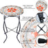 12 Inch Arbuxzuy Small Outdoor Side Table with Pink Flower, Glass Mosaic Patio Table Indoor, Round Plant Coffee Table