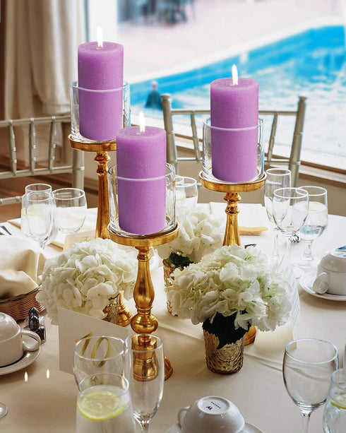 Bask Mottled Pillar Candles - Set of 6, 3" x 6" Dripless Unscented Purple Candles for Home Decor & Relaxation