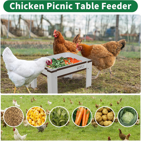 Qinfly Large Chicken Picnic Table Feeder No Waste with Removable Plastic Tray,Chicken Coop Accessories Must