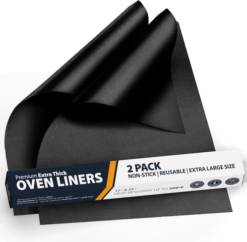 Oven Liners for Bottom of Oven - 2 Pack Large Heavy Duty Mats, 17”x25” Non-Stick Reusable Liner for Electric Gas Grills
