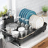Dish Drying Rack - Expandable Stainless Steel Dish Rack with Drainboard Set and Utensil Holder, Black