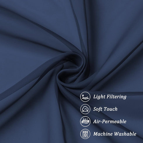 Sheer Window Valance Curtains, 42x14 Inches Light Filtering Valances with Small Rod Pockets, Navy Blue, 2PCS