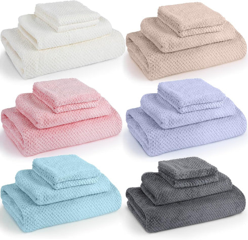 Peryiter 24 Pcs Bath Towels and Washcloths 6 Sets Microfiber Bathroom Beach