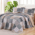 Set 3 Set, Set 90"x96" Mybedsoul Patchwork Quilt Queen Size, Pieces Blue Brown Floral Plaid Bedspread Coverlet