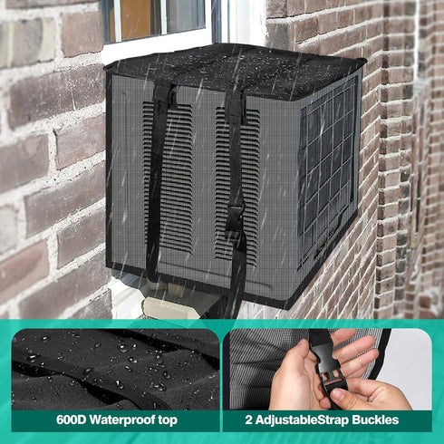 Window Air Conditioner Cover for Outside, Waterproof Window AC Unit Cover & Detachable Drip Cushions Reduce Noise, All Seasons AC Cover Protect Against Leaves,Weeds,and Debris(17Wx13Dx12H)