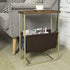 MyGift Living Room Side Table, Dark Brown Burnt Wood End Table and Brass Tone Metal Frame with Leatherette Magazine