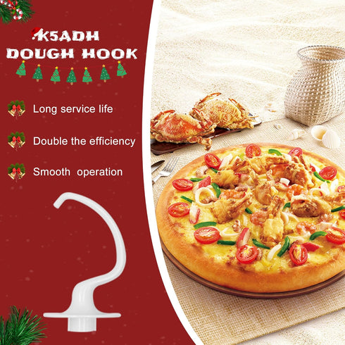 Kithnen Aid Accessories Set: K5ADH Coated C-Dough Hook, K5AB Coated Flat Beater, K5AWW Wire Whip for 5 QT Tilt-Head