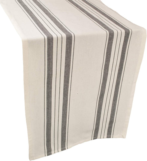 Gray Beige Stripped Farmhouse Cotton Table Runner, Dresser Scarf, Rustic Décor (17Wx54L)