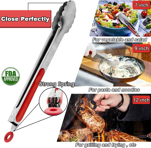 Anaeat Premium Sturdy Barbecue Tongs - 7, 9, 12 Inch Non-Slip Stainless Steel Locking Tongs for Grilling & Cooking