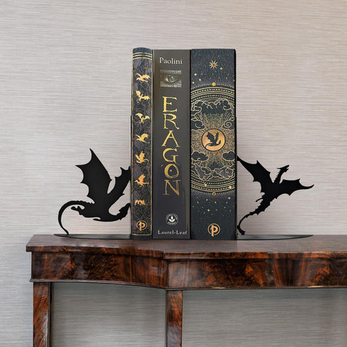 Nichake Metal Dragon Bookends Stoppers Holder Stand for Desk Shelf Cool Dragon Book Ends Decorative, Fantasy Dragon