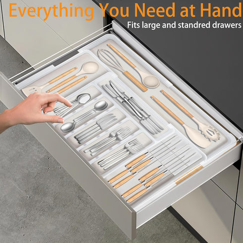 Homecor Silverware Organizer for Kitchen Drawers, Expandable Utensil Organizer & Knife Block, BPA Free Storage