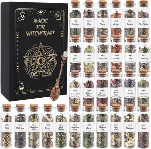 HOOMUU 30 Pack Witchcraft Herbs and Flowers, Essential Mixed Dried Herbal Box for