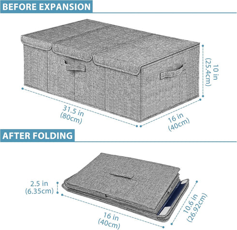 Deep Under Bed Storage Container, 10" Tall Height Underbed Box Bin with Lids, Large Basket for Bedroom, 2 Pack