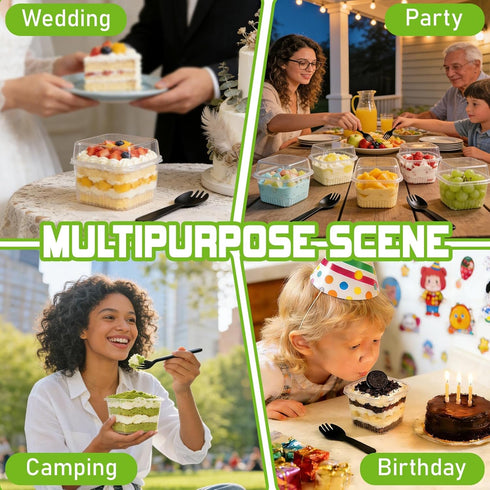 200 Pack 8 oz Plastic Dessert Cups with Lids and Forks, Disposable Cupcake Ice Cream Bowls Tiramisu Containers