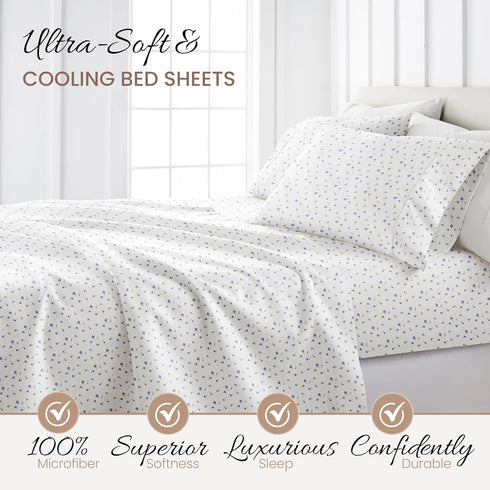 Linen Market Double-Brushed Microfiber Twin Sheet Set, 3 Piece, Oeko-TEX Certified, Soft Floral Light Blue