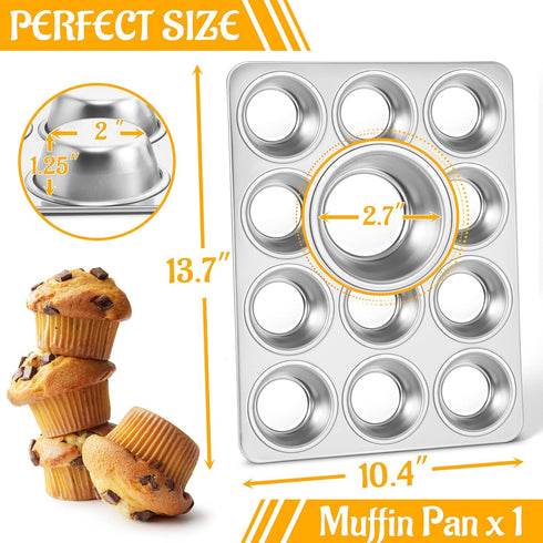E-far Muffin Pan 12-Cup, Stainless Steel Cupcake Pan Metal Muffin Baking Tins for Oven, Regular Size & Easy Clean, Non-toxic & Dishwasher Safe by E-far