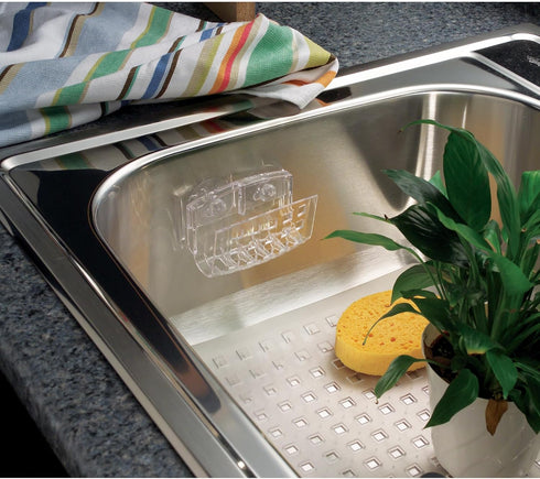 Kitchen Sink Suction Holder for Sponges, Scrubbers, Soap, iDesign Sinkworks, Clear Large