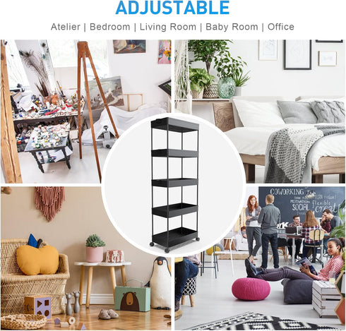 5-Tier SPACEKEEPER Rolling Cart, Bathroom Storage Organizer Utility Cart, Mobile Shelving Unit Slide Out Shelves