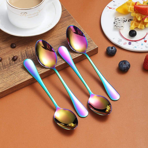Berglander Rainbow Teaspoons Set of 4, 6.5" Stainless Steel Titanium Plating, Colorful Easy To Clean Silverware