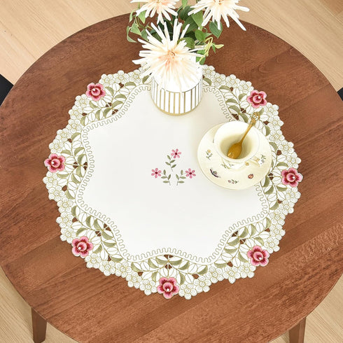 Wolkemer 2 Pack Small Round Doily Embroidered Place Mat Lace Table Topper