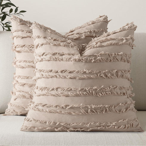MIULEE Set of 2 Decorative Boho Throw Pillow Covers, Linen Striped Jacquard Pattern Cushion Covers, 16x16 Inch