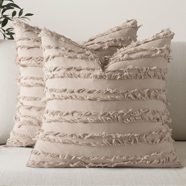 MIULEE Set of 2 Decorative Boho Throw Pillow Covers, Linen Striped Jacquard Pattern Cushion Covers, 16x16 Inch