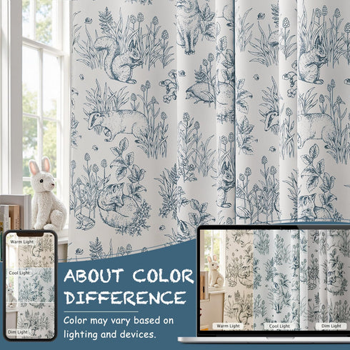 jinchan 95% 63 Inches 2 Blackout Nursery Curtains Long, Bunny Woodland Toile Easter Decor Curtains Blue on Beige Animal