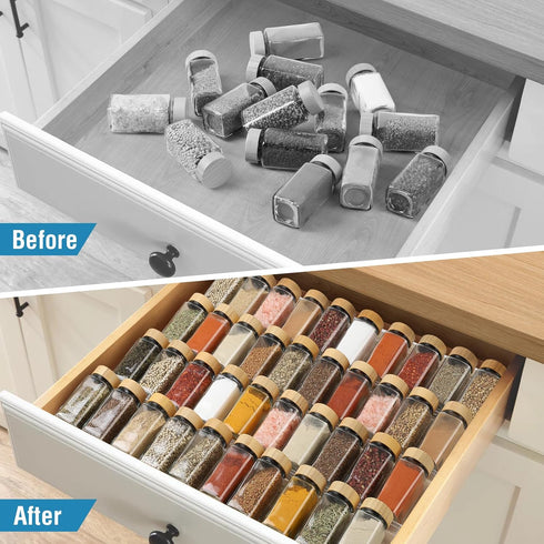 Spice Drawer Organizer 4 Tier, Acrylic Seasoning Organizer Rack, Clear Spice Rack Tray, Expandable from 9" to 18" (Jars