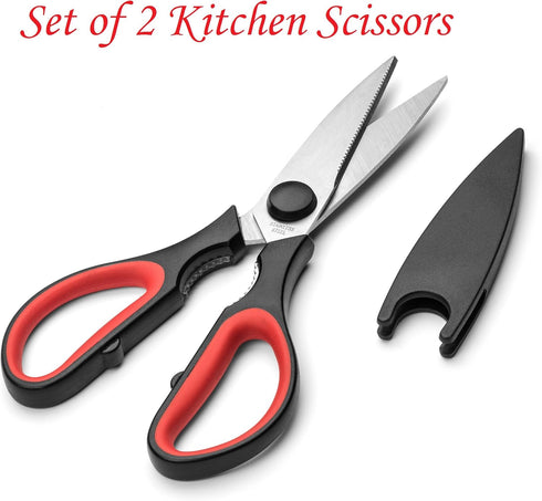 Ultra Sharp Kitchen Scissors for Food, Heavy Duty, Serrated Stainless Steel Shears, Set of 2
