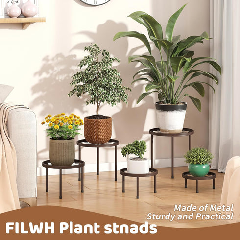 5 Pack Plant Stand Indoor Outdoor Heavy Duty Metal Stand Multiple Plants, Anti-Rust Iron Flower Pot Stand Decoration