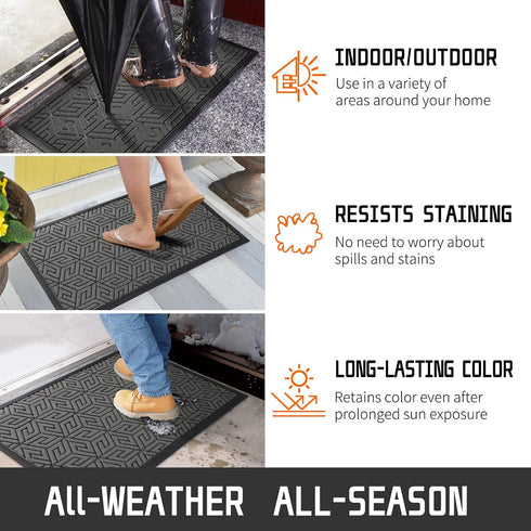 Yimobra Gray Front Door Mat - Indoor Outdoor Doormat, Heavy Duty Non-Slip Dirt Trapping Mats, 17x29.5 Inch