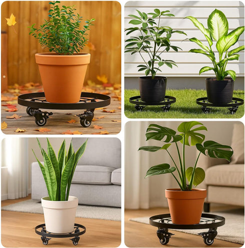 1 Packs 13.6 Inch Planterhoma Large Metal Plant Caddy Plant Dolly with Wheels Heavy-duty Iron Rolling Plant Stand