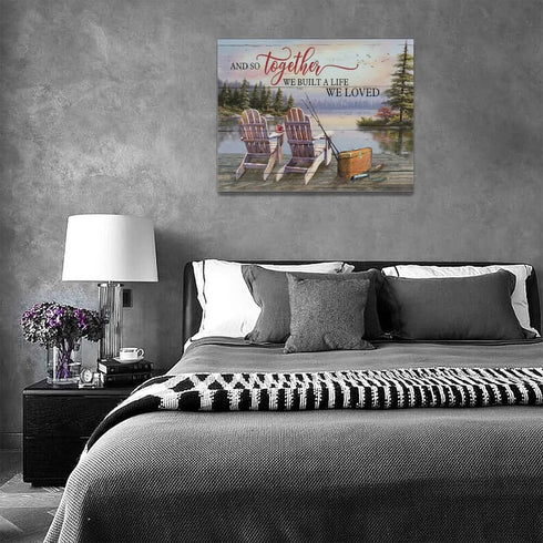Fishing Wall Art, Farmhouse Lake Cabin Pictures Canvas Prints for Bathroom, Living Room, Bedroom 16"x12"
