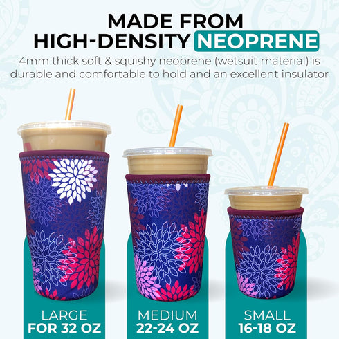 Koverz Iced Coffee Sleeve, Insulated Neoprene Cup Sleeve, Fits 32 Oz. Coffee Cup, Washable and Reusable, Violet