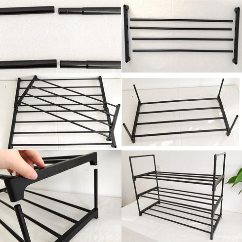 3-Tier Closet, Corridor-Closet Shoe Rack Organizer, Reversible Metal Space Saving Shoe Storage Shelf - for Entryway
