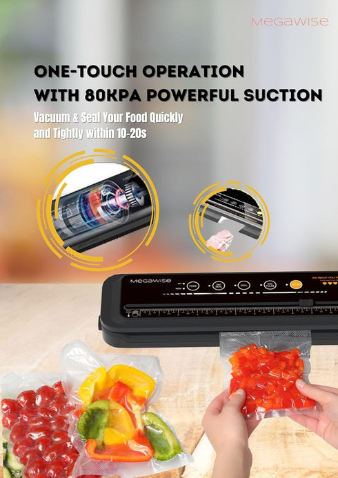 MegaWise Compact Vacuum Sealer Machine, Powerful One-Touch Automatic Food Sealer