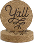 Y'all Texas Coaster Set, 4 Cork Coasters, 3.5 Inch, Texas Gift